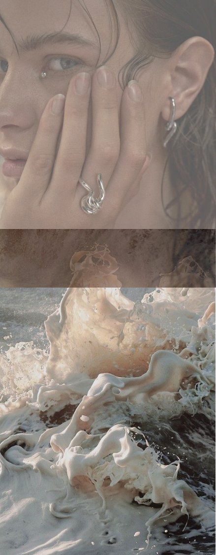 woman with silver jewerly with overlapping ocean image